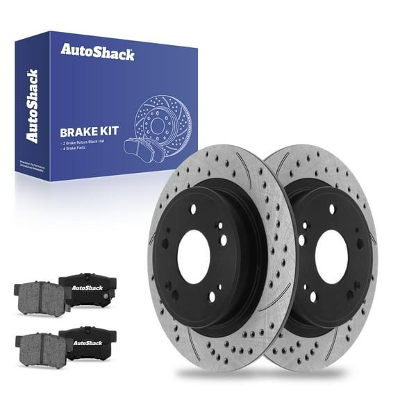 AutoShack 11.1" (282 mm) Rear Solid Drilled & Slotted Brake Rotors E-Coated   Ceramic Brake Pads | Replacement for 2015 Honda Civic 2005-2007 Honda Accord | 6-PC Brake Kit | ShadowGuard