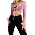 thumbnail image 4 of SAYOO - Tops para cubrir bikini para mujer, cárdigan con cuello en V, camisas cortas para la playa SAYOO Sexy, 4 of 6