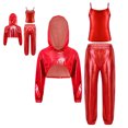 thumbnail image 6 of SiiRoh Girls Metallic Hip Hop Jazz Dance Outfit Asymmetrical Hem Cropped Hoodie With Red 12, 6 of 6
