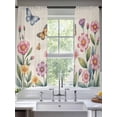 thumbnail image 2 of Pink Flowers Sheer Curtains 72 Inch Length 2 Panels Set Window Treatments, Spring Floral Butterfly Leaves Plants Retro Beige Rod Pocket Semi Curtains for Living Room/Bedroom/Kitchen, 104"W x 72"L, 2 of 7