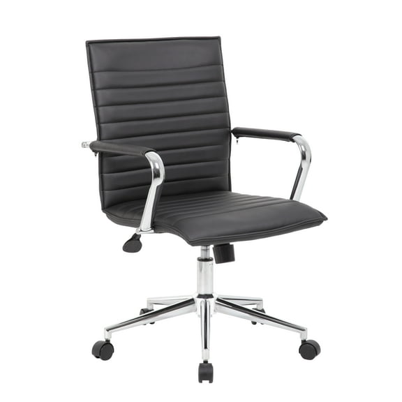 Boss Office Products Vinyl Hospitality Task Chair with Fixed Chrome Arms and Casters, Black