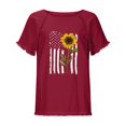 thumbnail image 4 of Blusa superior de lino y algodón con estampado de manga corta y cuello redondo con borlas para mujer Pompotops  hkajfhjk469315, 4 of 5