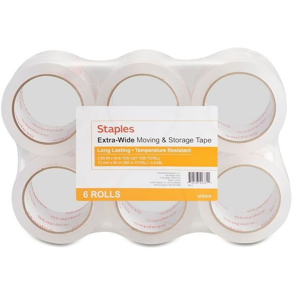 Staples Moving & Storage Packing Tape 2.83" x 54.6 Yds Clear 6/Rolls 504402