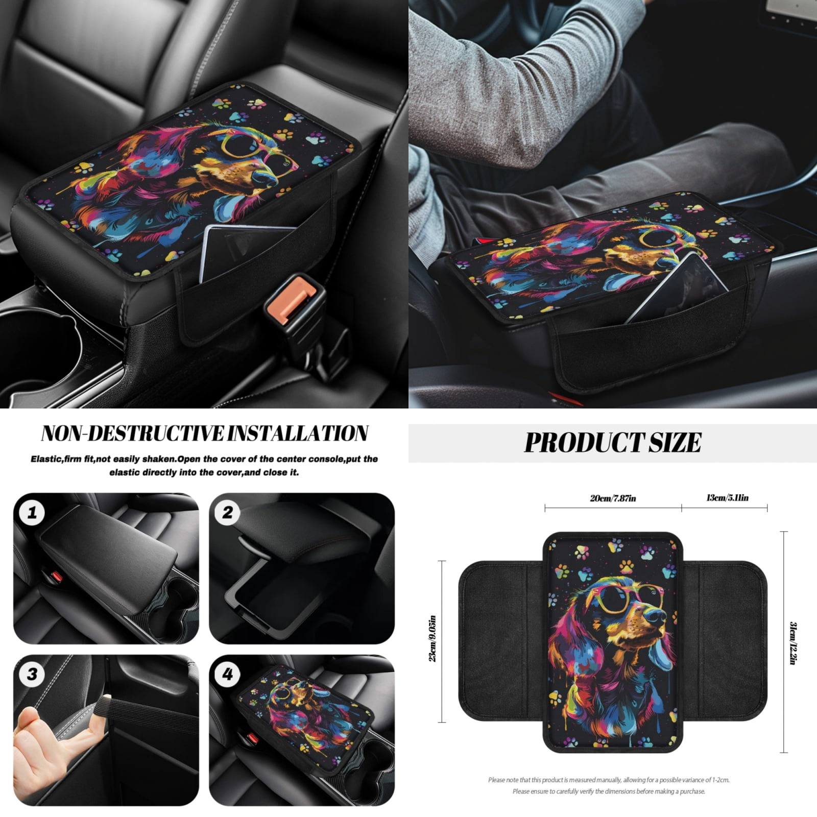 Jeiento Dachshund Car Seat Covers Front Rear Full Set Steering Wheel Cover Seat Belt Pads Coasters Waste Bin Armrest Cover Cup Holders Rearview Mirror Cover Handbrake Cover Set 14 Pack