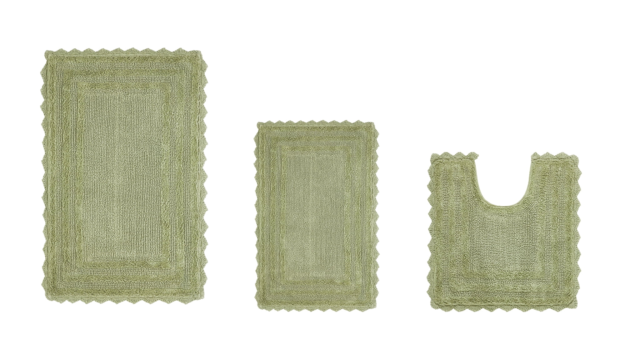 Better Trends 3 Piece Bathroom Rug Set 100% Cotton, Extra Soft Tufted Bath Mat, Water Absorbent & Reversible Mat, Sage Lilly Crochet Collection