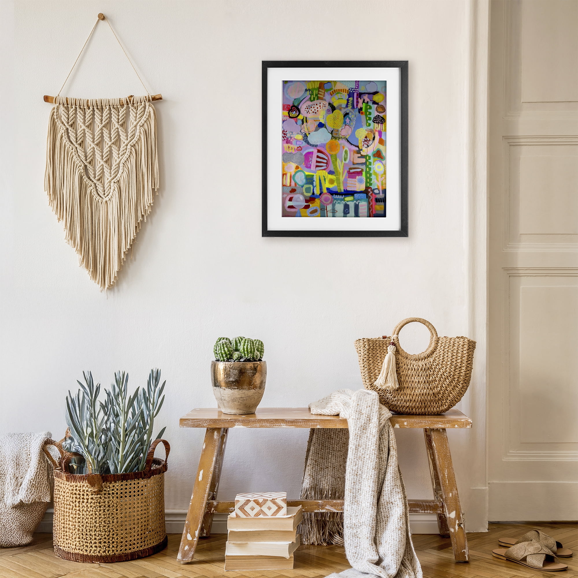 Stupell Industries Big Happy Whimsical Collage Black Framed Print Under Glass, design by Mary Robertson