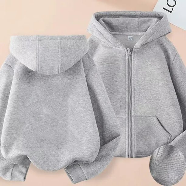 2024 Otoño Invierno Casual Color sólido cárdigan Sudadera con capucha Simple cómodo mediano grande niños forro polar cremallera Sw