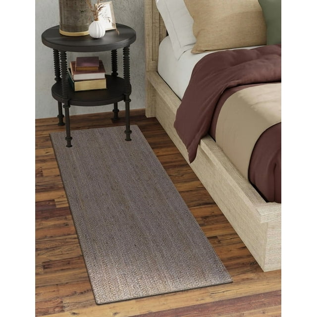 Aizza Trends 2x10 Ft Gray Jute Area Rug, Boho Chic Natural Jute Area Rug - Hand-Braided, Rustic Farmhouse Decor for Living Room Carpet,