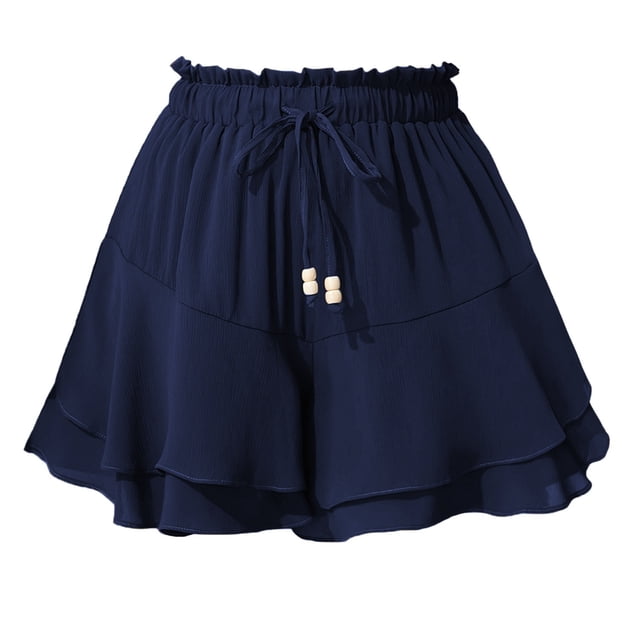 Pantalones de falda con volantes de doble capa for mujer, con cintura elástica y cordón, pantalones de falda informales antiexposición deportivos