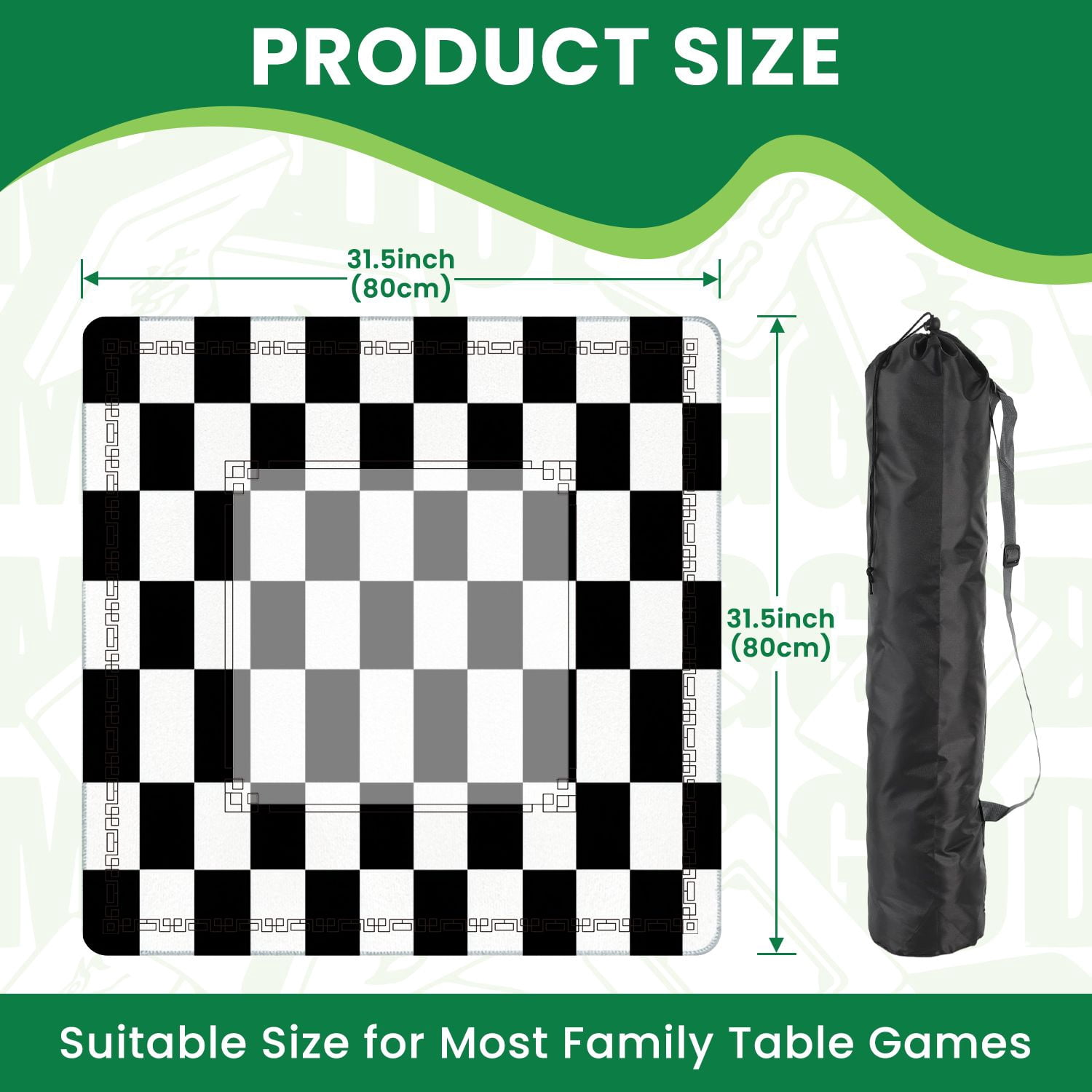 Mahjong Mat 31.5" x 31.5" Black white checkered seamless Endless flag Non-Slip Noise Reduction American Mahjong Tiles Table Cover for Dominoes Poker Card Board Games Gift