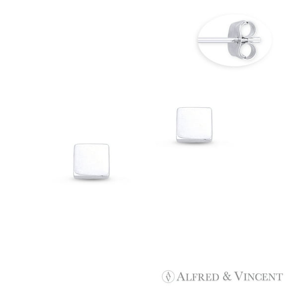4mm Classic Flat Square Stud Earrings w/ Push-Back Posts in .925 Sterling Silver