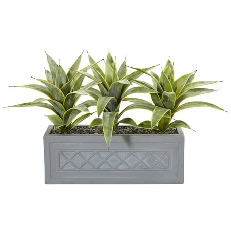 Nearly Natural Sansevieria Artificial Stone Planter Silk Plants Green