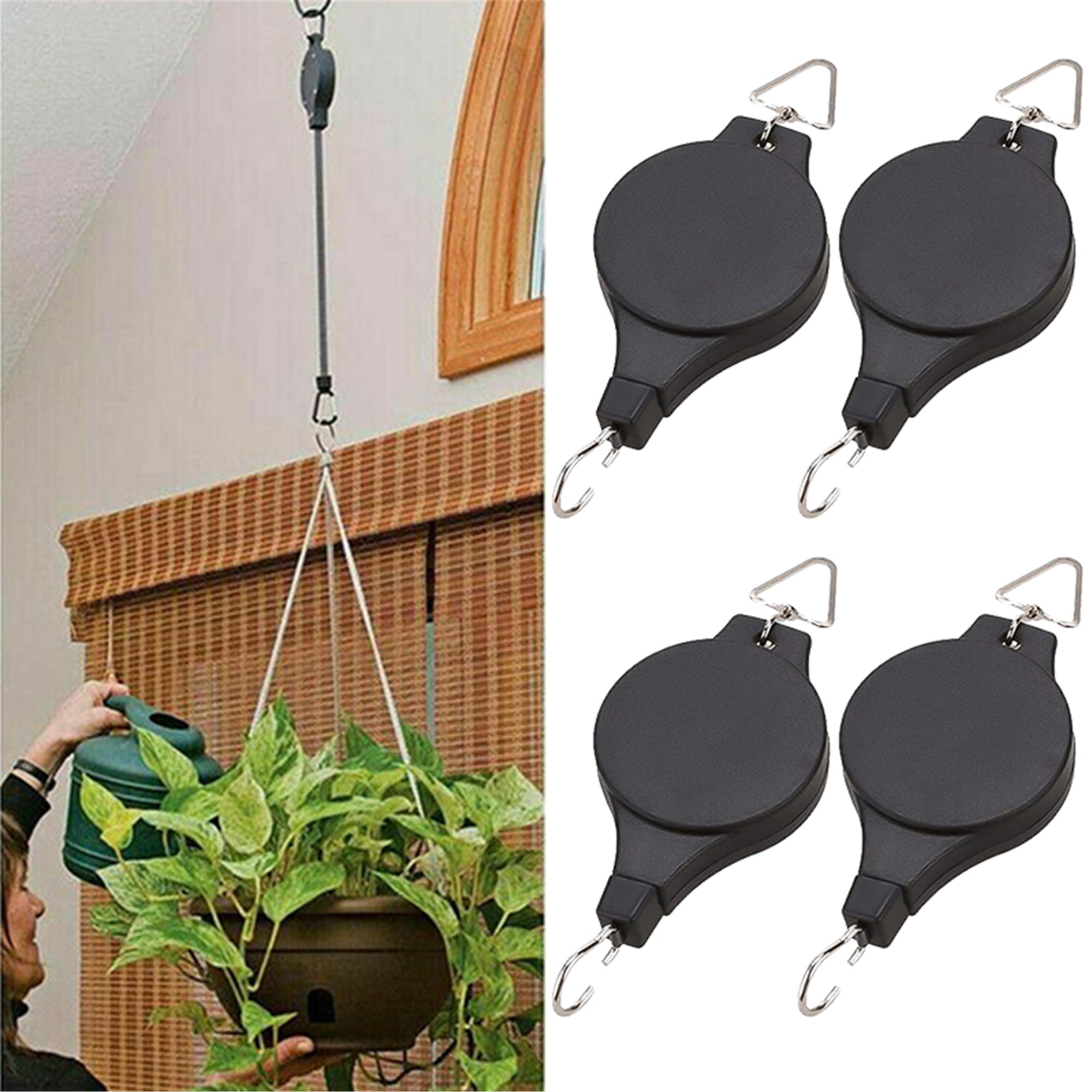 4PCS Hanging Retractable Pulley Hook, Elbourn Adjustable Hanger Hook for  Garden Flower Plant Basket, Hanging Plants, Bird Feeders 