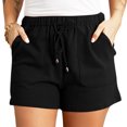 thumbnail image 2 of Women Shorts High Waist Elastic Pants Drawstring Pure Color Shorts Summer Casual Pants Black S, 2 of 6
