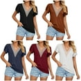 thumbnail image 6 of Xmarks Women's Guipure Lace V Neck T-shirt Tops Summer Petal Short Sleeve Casual Tees , S-2XL, 6 of 6