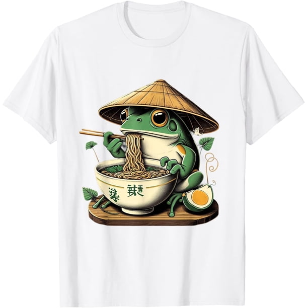 Frog Eating Ramen Kawaii Neko Japanese Noodles Anime Lovers Camiseta
