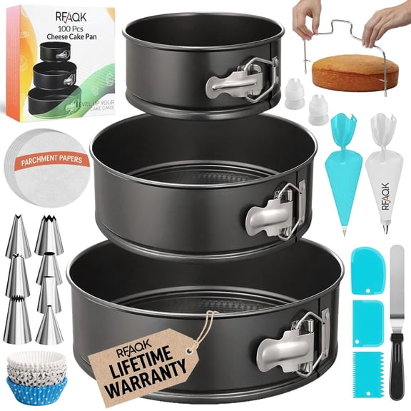 RFAQK Non-stick Carbon Steel Springform Cake Pan Set, Multipurpose (100 Count)