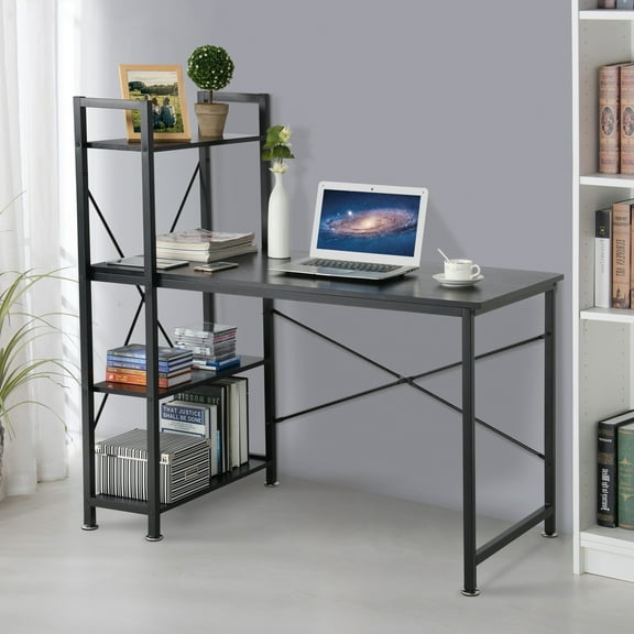 Utopia Alley Computer Desk with Shelves - 47-inch Black Metal Desk with 4-Tier Storage Bookshelves - Functional Desk with Storage, Study Table Desk, Craft Desk, Corner Computer Desk - Black