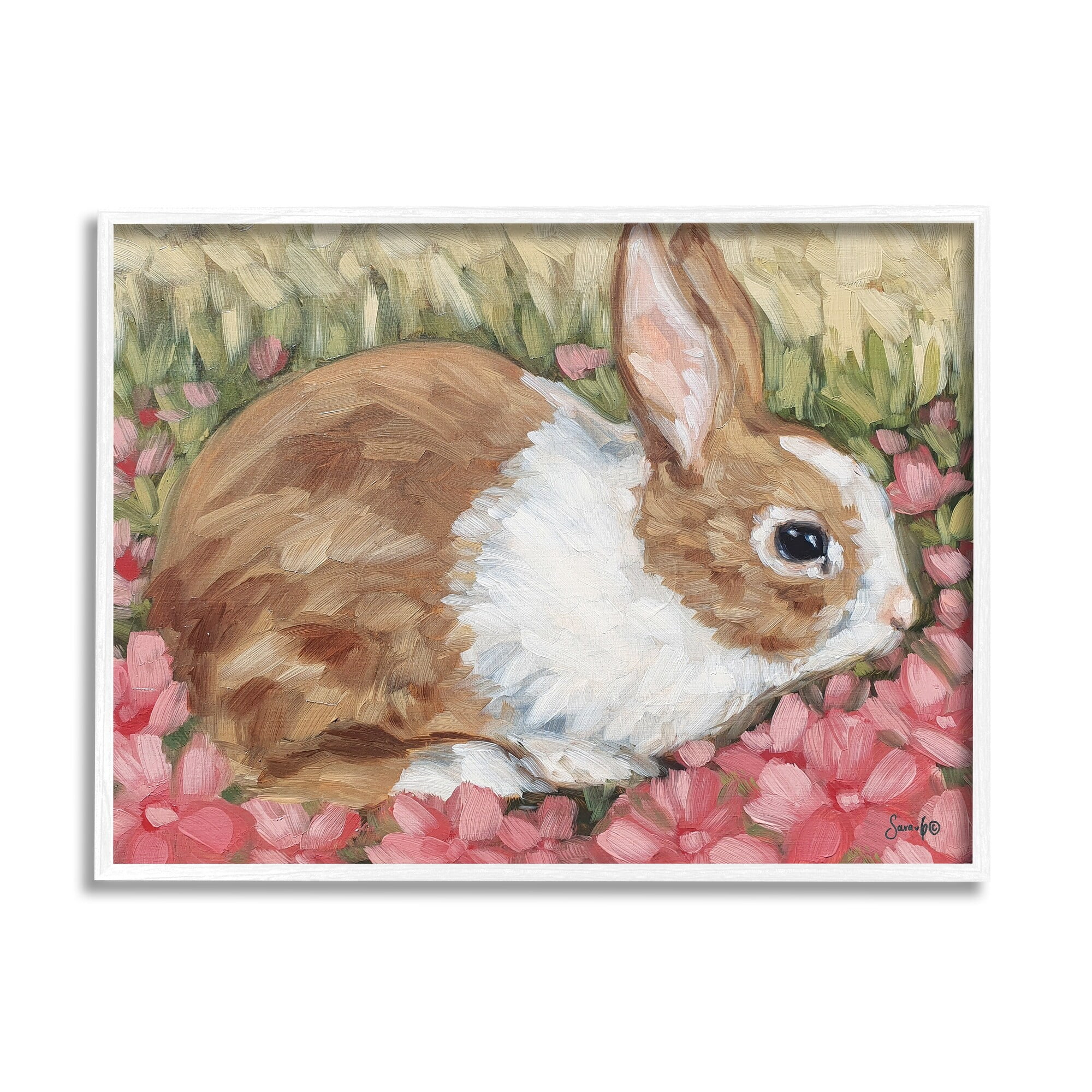 Stupell Bunny Pink Spring Blossoms Animals & Insects Painting White Framed Art Print Wall Art