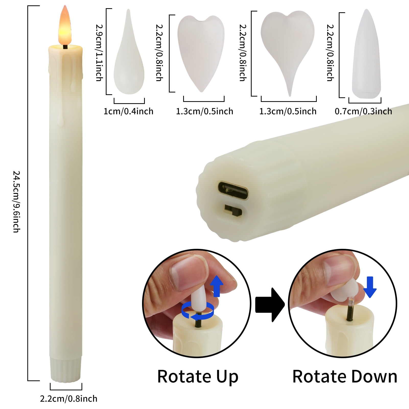 Rechargeable Candles Taper Lights with Remote Timer, LED Tea Lights Candles Battery Operated, Rechargeable Flameless Candles for Home Decor Seasonal Decor, Dia 0.8"X H 9.6'', 6-Pack