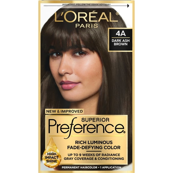 L'Oreal Paris Superior Preference Permanent Fade-Defying Hair Color, 4A Dark Ash Brown, 1 Kit