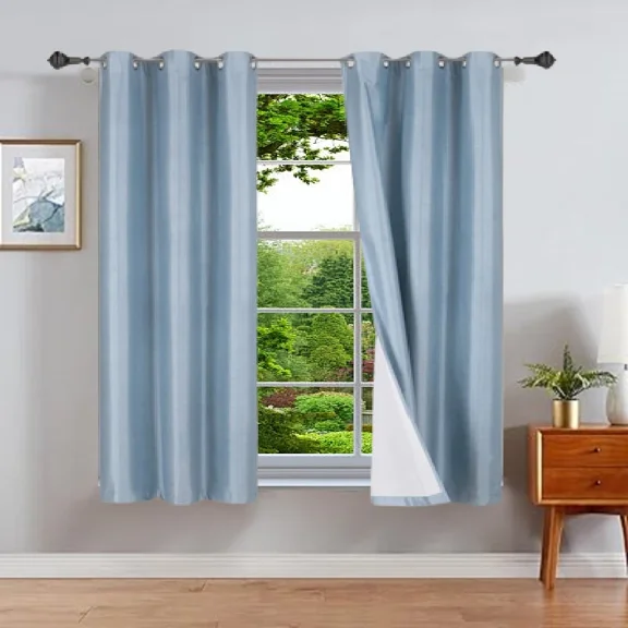 Gorgeous Home Linen Slate Blue Foam Backing 2pc Blackout Panel Window Grommet Curatin Drape 35" Width X 63" Length Each pc