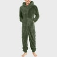 thumbnail image 2 of Men's Fuzzy Hooded Jumpsuit Long Sleeve Zip Up Solid Straight Leg Pants Loungewear with Pockets Olive Green S, 2 of 7