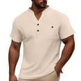 thumbnail image 2 of MIXUE Shirts For Men Summer Solid Color V Neck Short Sleeve Casual Pullover Tops T Shirts Holiday Wear,Beige,XL, 2 of 4