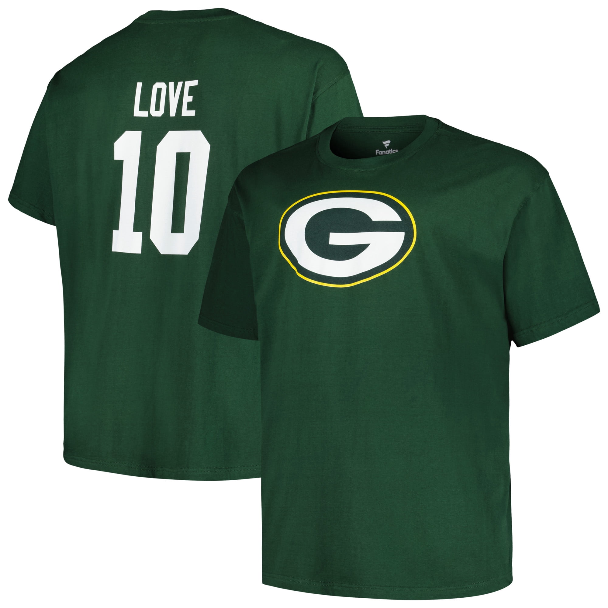 Men's Fanatics Jordan Love Green Green Bay Packers Big & Tall Player Name & Number T-Shirt