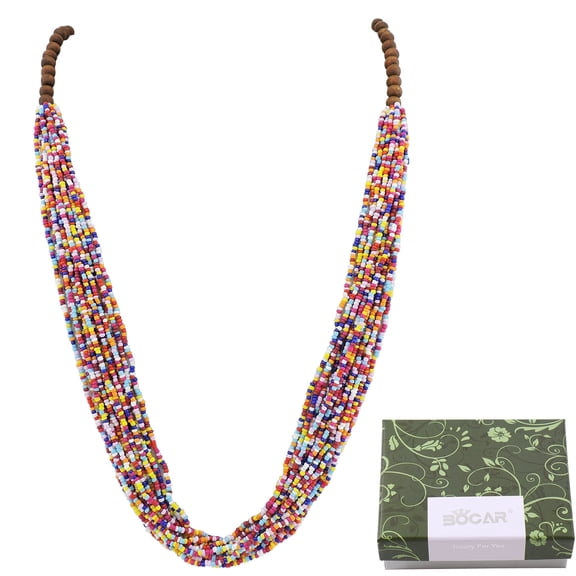 Bocar Long Multi Strand Handmade Beaded Statement Necklace with Gift Box,40 inches, Women (NK-10407-multicolor)