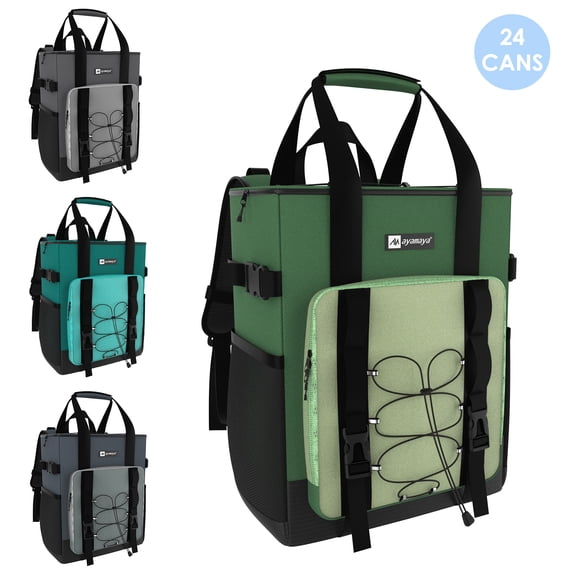 AYAMAYA Cooler Backpack, 24 Cans Insulated Waterproof Backpack Cooler Bag with Multiple Pockets for Beach Travel Camping (Green)
