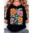 thumbnail image 1 of Women'S T-Shirt, "Hand-Painted Flower" Print, Retro Minimalist Fashion, Round Neck, Casual Comfort, Sports Short Sleeve T-Shirt, 1 of 7