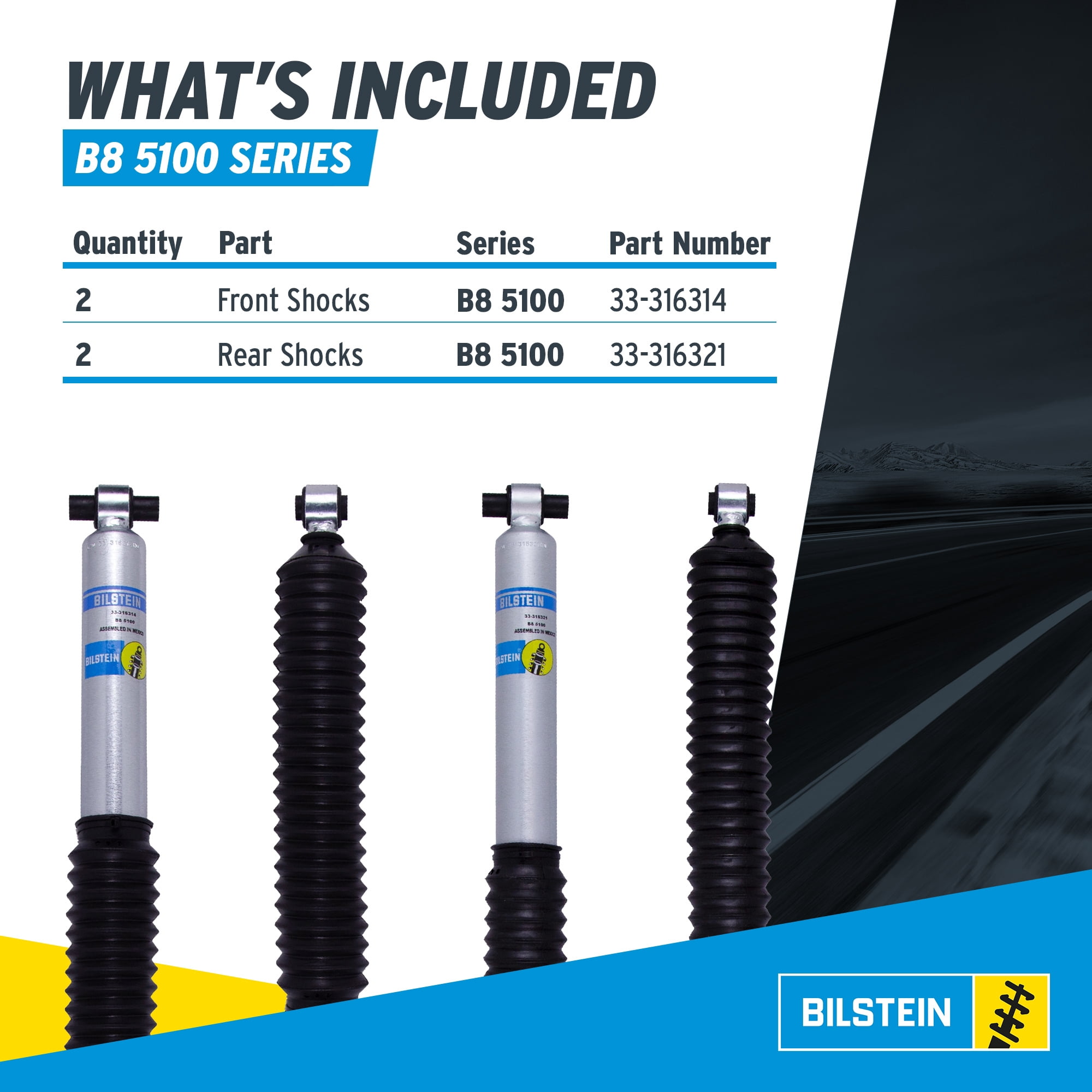Bilstein Set of Front and Rear B8 5100 Series Shocks Compatible with 2018-2025 Wrangler with 0-1.5" Front & 0-1.5" Rear Lift