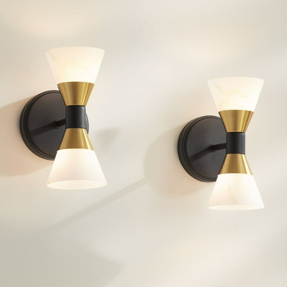 Possini Euro Design Possini Euro Domino 9 1/2"H Black Brass 2-Light Wall Sconce Set of 2