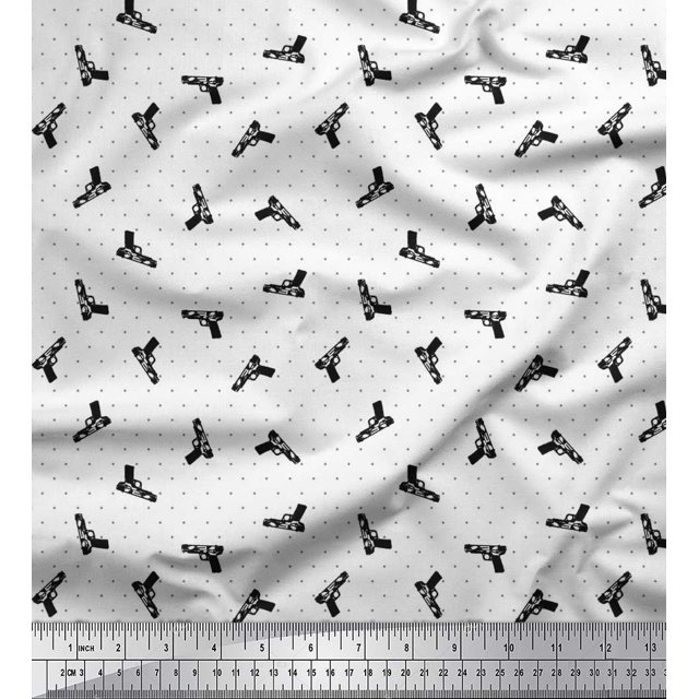 Soimoi polyester Crepe Fabric Dot & Weapon Printed Craft Fabric by the Yard 52 Inch Wide