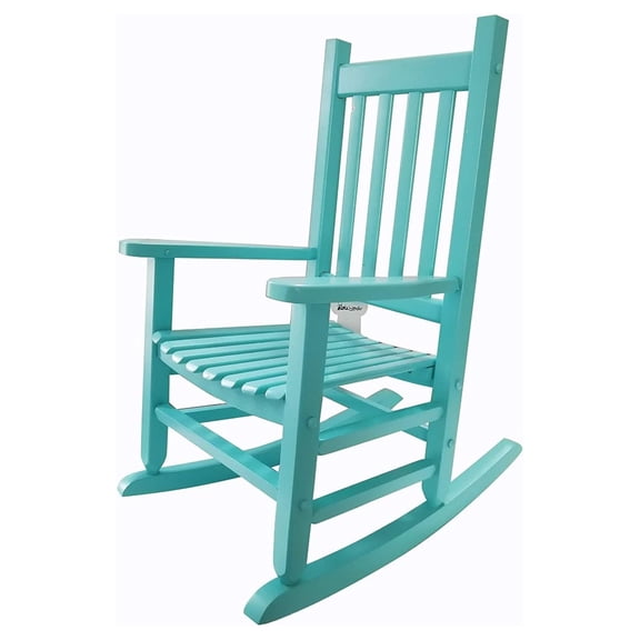 XLMD Durable Blue Child's Wood Porch Rocker Rocking Chair Indoor Outdoor for 4-8 Years Old