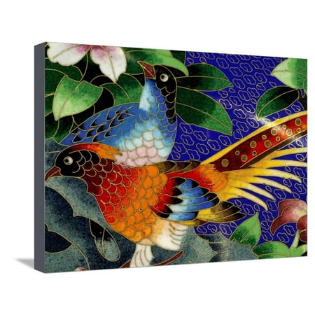 Crystal Enamel Cloisonne - Bird Cloisonne Plate, Hand Made with Tiny Copper Wires and Powered Enamel, China Stretched Canvas Print Wall Art By Cindy Miller Hopkins