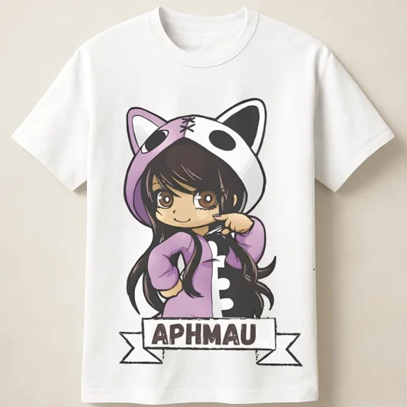 Aphmau Anime Unisex T-Shirt with Cat Hoodie and Kawaii Pose Fan Art