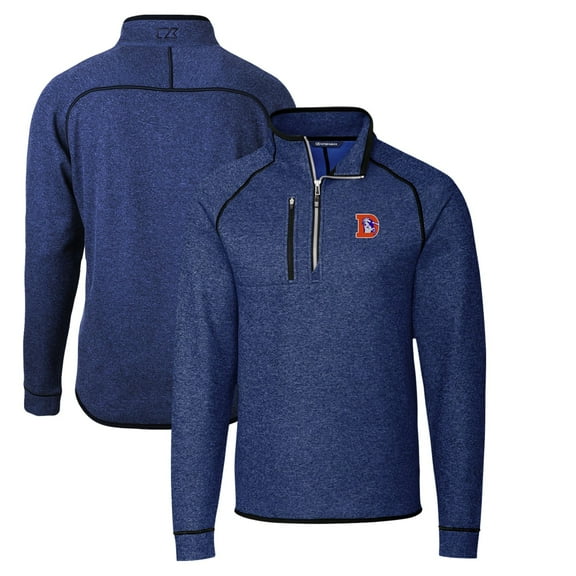 Men's Cutter & Buck Heather Royal Denver Broncos Throwback Logo Mainsail Sweater-Knit Half-Zip Pullover Jacket