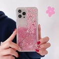 thumbnail image 2 of Compatible with iPhone 15 Pro Glitter Case Bling Sparkle Luxury Liquid Floating Quicksand Case Women Girls Slim Soft TPU Cute Flower Protective Transparent Cover, Cherry Blossom, 2 of 6
