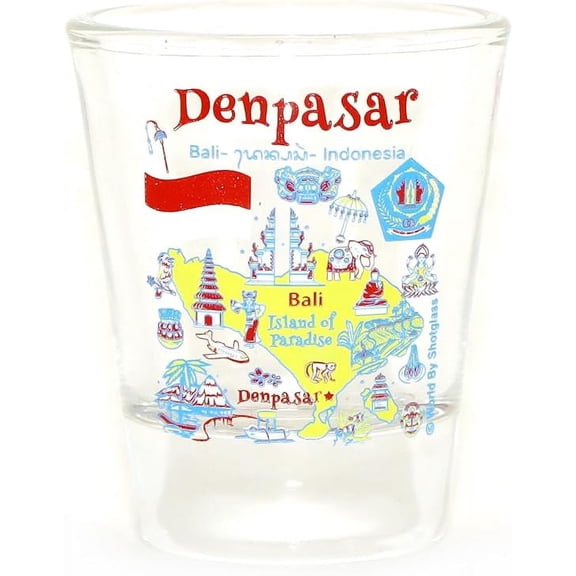 Denpasar (Bali) Indonesia Landmarks and Icons Collage Shot Glass