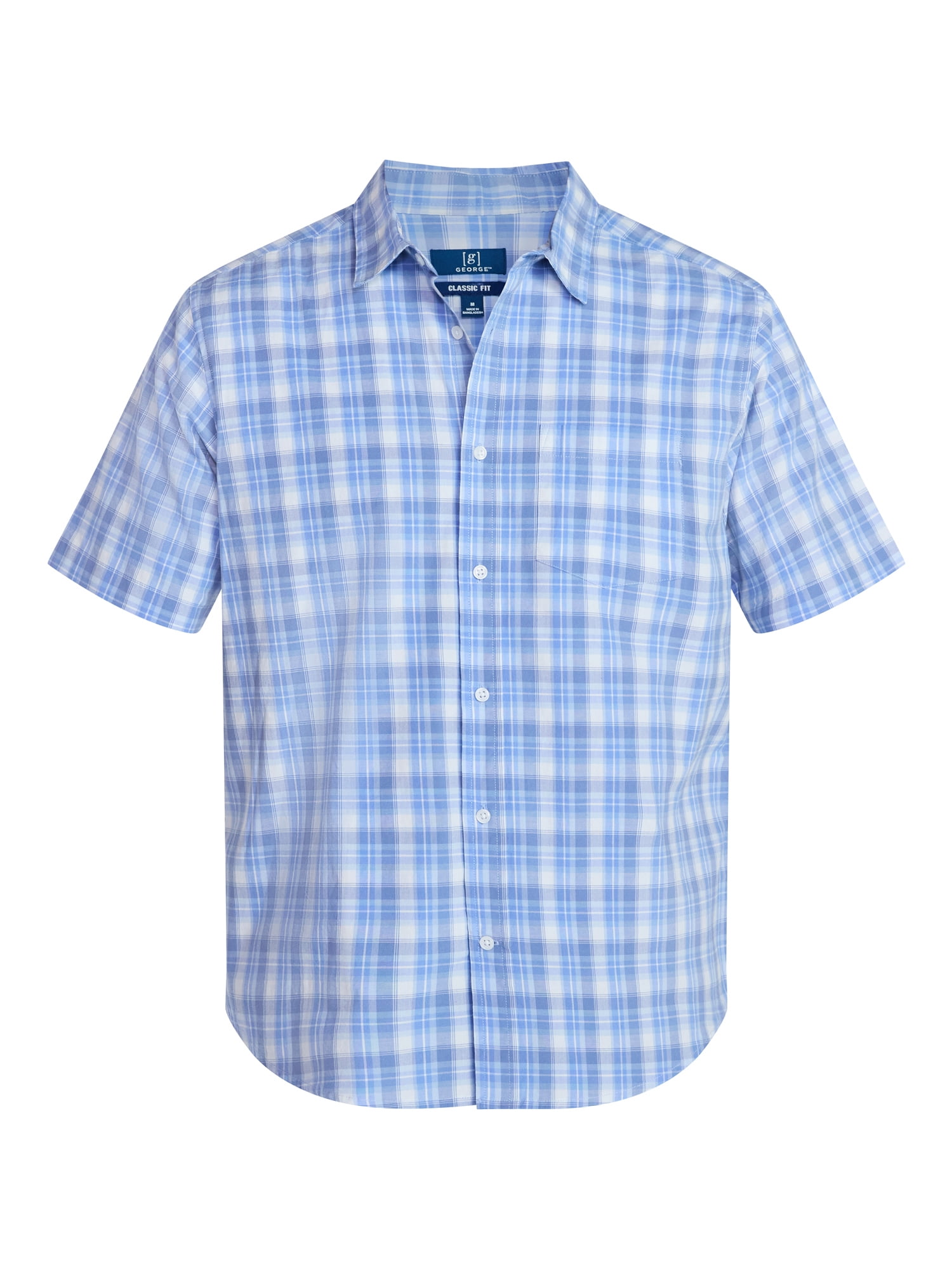 George Men's and Big Men's Modern Fit Poplin Button Up Shirt with Short Sleeves, Sizes XS-3XL