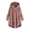 thumbnail image 4 of Womens Winter Jacket Plus Size Button Plush Tops Hooded Loose Cardigan Wool Coat Jacket Pink XXXXXL, 4 of 7