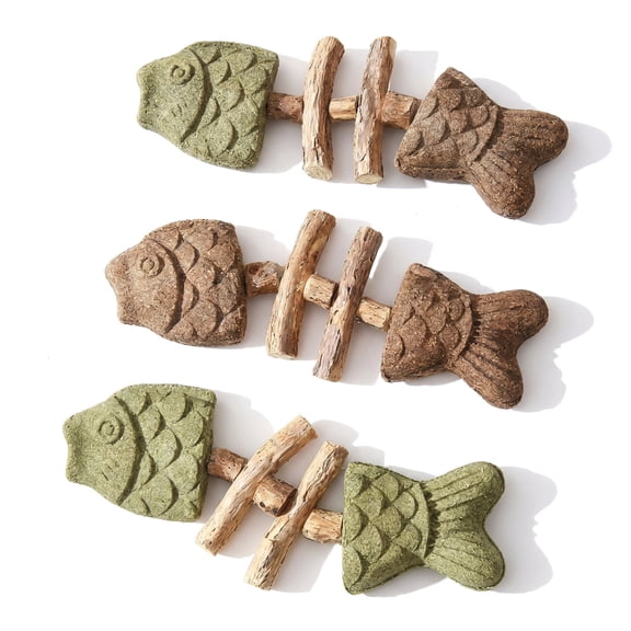 3 Pcs Cat Chew Toys, Cat Dental Chew Toy, Fishbone Shape with Catnip – Durable Natural Tooth Care for Indoor/ Adult Cats