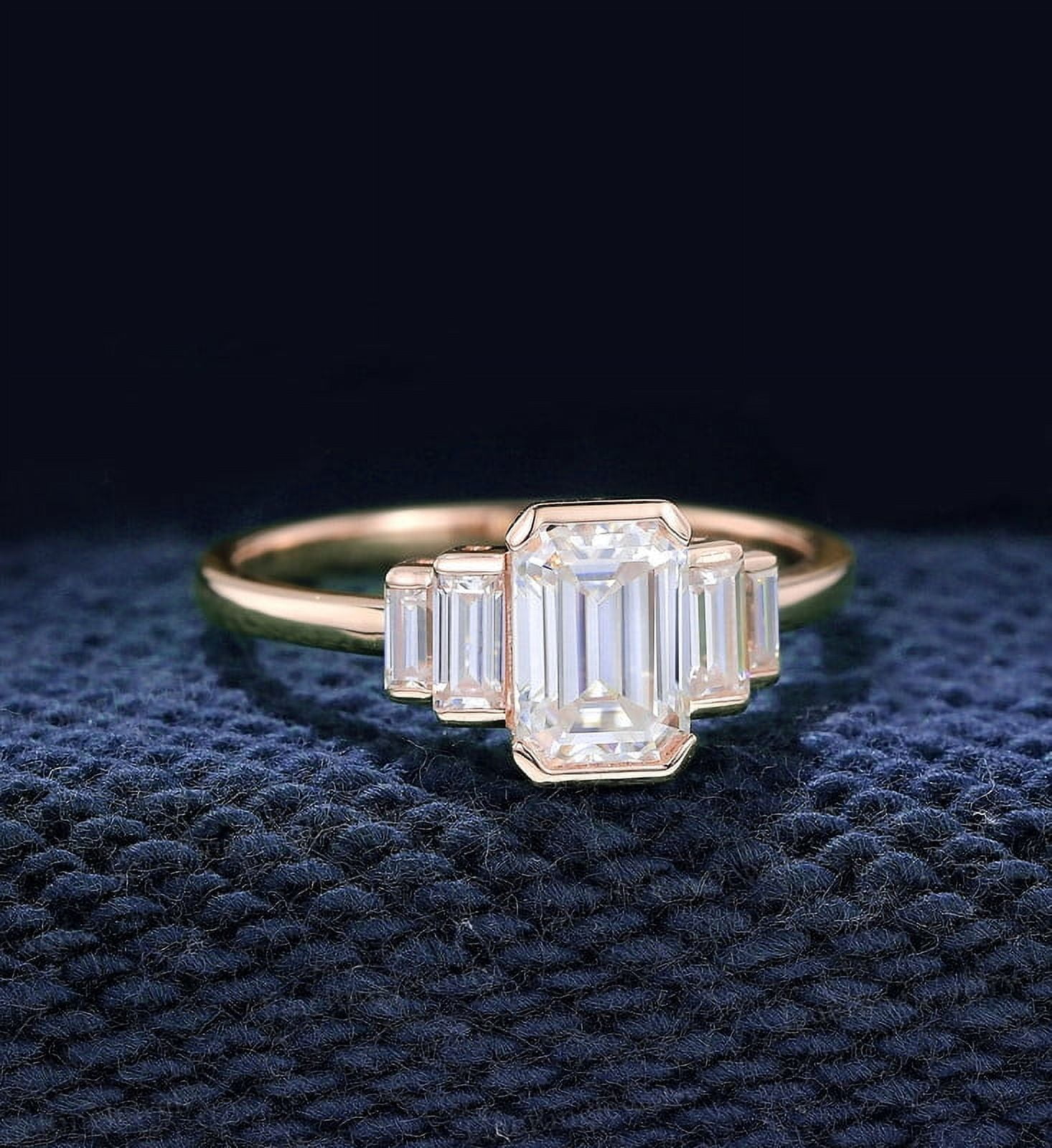 Cora Jewellery 2.25CT Emerald cut Moissanite 5 Stone Engagement Ring For Women, 10K Rose Gold
