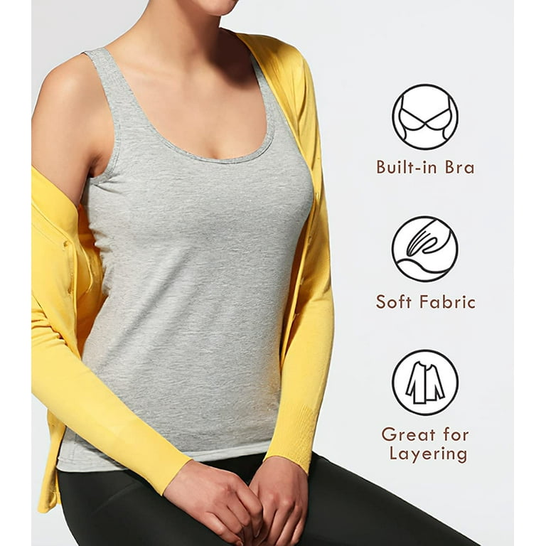 Women's Camisole with Built in Bra Tank Tops for Layering Stretch Casual  Undershirts Wider Strap 