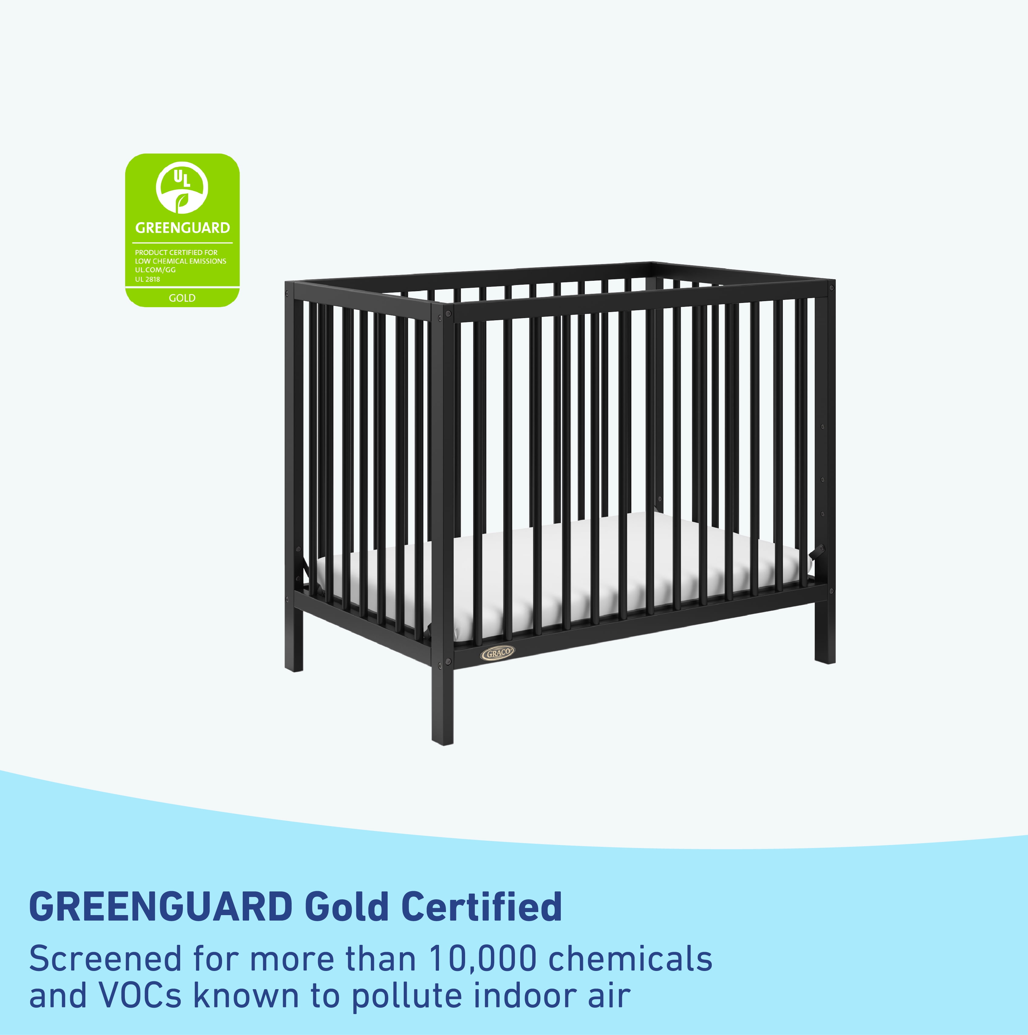 Graco Teddi 4-in-1 Convertible Mini Baby Crib with Mattress, Black