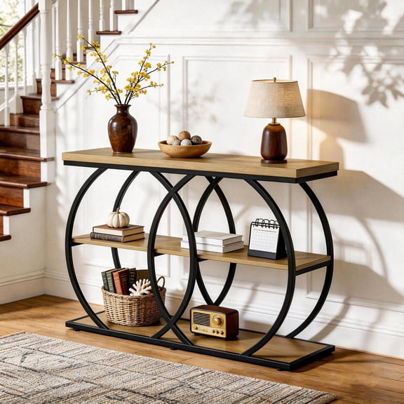 Tribesigns 41.3" Industrial Console Table with Storage Shelves, 3-Tier Entryway Table for Living Room, Hallway, Rustic Brown