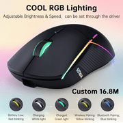 FFN Wireless Gaming Mouse,24000DPI Adjustable,6 Programmable Buttons,75H Battery,3 Mode 2.4GHz/Bluetooth 5.3/USB-C Wired, Rechargeable Gaming Mice for PC,Mac,Computer,Laptop,Tablet-Black