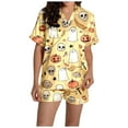 thumbnail image 3 of Halloween Pjs Women 2 Pcs Women Silk Pajamas Set Pumpkin Ghost Printed Womens Shorts Pajama Set Button Up Lounge Sets For Women Halloween Womens Pajama Sets, 3 of 7